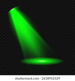 Bright light flash with cross-shaped beams, radiant green starburst.  Glowing abstract isolated lenses light effects. Beam from a spotlight and a star. Sunlight, abstract special effect