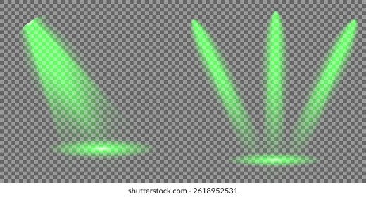 Bright light flash with cross-shaped beams, radiant green starburst.  Glowing abstract isolated lenses light effects. Beam from a spotlight and a star. Sunlight, abstract special effect