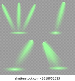 Bright light flash with cross-shaped beams, radiant green starburst.  Glowing abstract isolated lenses light effects. Beam from a spotlight and a star. Sunlight, abstract special effect