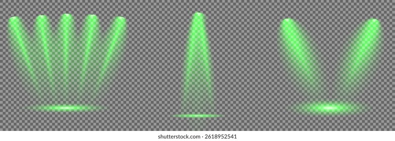 Bright light flash with cross-shaped beams, radiant green starburst.  Glowing abstract isolated lenses light effects. Beam from a spotlight and a star. Sunlight, abstract special effect