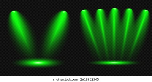 Bright light flash with cross-shaped beams, radiant green starburst.  Glowing abstract isolated lenses light effects. Beam from a spotlight and a star. Sunlight, abstract special effect