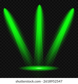 Bright light flash with cross-shaped beams, radiant green starburst.  Glowing abstract isolated lenses light effects. Beam from a spotlight and a star. Sunlight, abstract special effect