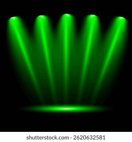 Heldere lichtflits met kruisvormige balken, stralende groene starburst.  Gloeiende abstracte geïsoleerde lenzen licht effecten. Straal uit een schijnwerper en een ster. Zonlicht, abstract special effect