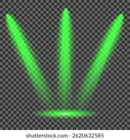 Heldere lichtflits met kruisvormige balken, stralende groene starburst.  Gloeiende abstracte geïsoleerde lenzen licht effecten. Straal uit een schijnwerper en een ster. Zonlicht, abstract special effect