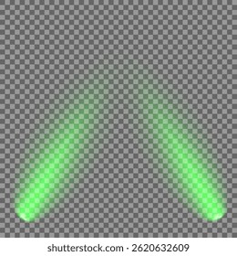 Heldere lichtflits met kruisvormige balken, stralende groene starburst.  Gloeiende abstracte geïsoleerde lenzen licht effecten. Straal uit een schijnwerper en een ster. Zonlicht, abstract special effect