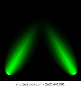Destello de luz brillante con rayos en forma de cruz, estallido de estrella verde radiante.  Efectos de luz de lentes aisladas abstractas brillantes. Haz un rayo desde un foco y una estrella. Luz del sol, efecto especial abstracto