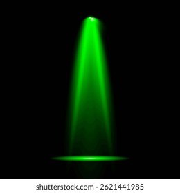 Destello de luz brillante con rayos en forma de cruz, estallido de estrella verde radiante.  Efectos de luz de lentes aisladas abstractas brillantes. Haz un rayo desde un foco y una estrella. Luz del sol, efecto especial abstracto