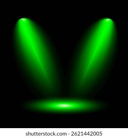 Destello de luz brillante con rayos en forma de cruz, estallido de estrella verde radiante.  Efectos de luz de lentes aisladas abstractas brillantes. Haz un rayo desde un foco y una estrella. Luz del sol, efecto especial abstracto