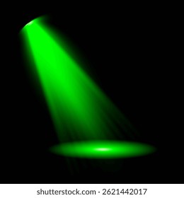 Bright light flash with cross-shaped beams, radiant green starburst.  Glowing abstract isolated lenses light effects. Beam from a spotlight and a star. Sunlight, abstract special effect