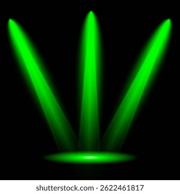 Brilhante flash de luz com vigas em forma de cruz, estrela verde radiante.  Lentes isoladas abstratas brilhantes efeitos de luz. Transmita de um holofote e de uma estrela. Luz solar, efeito especial abstrato