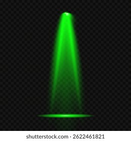 Bright light flash with cross-shaped beams, radiant green starburst.  Glowing abstract isolated lenses light effects. Beam from a spotlight and a star. Sunlight, abstract special effect