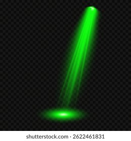 Bright light flash with cross-shaped beams, radiant green starburst.  Glowing abstract isolated lenses light effects. Beam from a spotlight and a star. Sunlight, abstract special effect