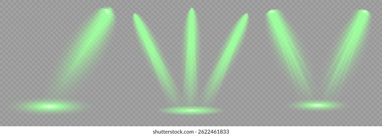 Bright light flash with cross-shaped beams, radiant green starburst.  Glowing abstract isolated lenses light effects. Beam from a spotlight and a star. Sunlight, abstract special effect