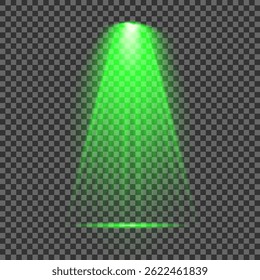 Bright light flash with cross-shaped beams, radiant green starburst.  Glowing abstract isolated lenses light effects. Beam from a spotlight and a star. Sunlight, abstract special effect