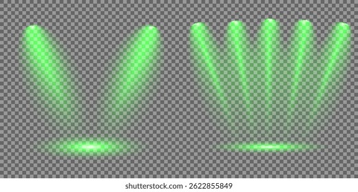 Bright light flash with cross-shaped beams, radiant green starburst.  Glowing abstract isolated lenses light effects. Beam from a spotlight and a star. Sunlight, abstract special effect