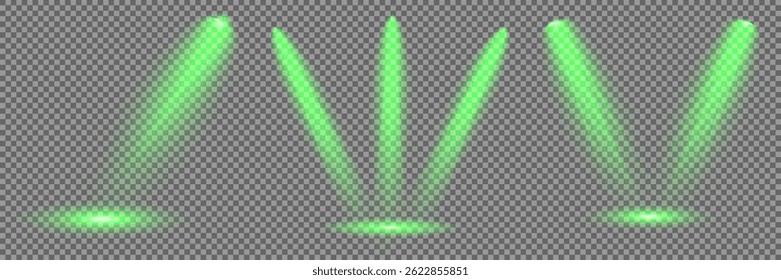 Bright light flash with cross-shaped beams, radiant green starburst.  Glowing abstract isolated lenses light effects. Beam from a spotlight and a star. Sunlight, abstract special effect