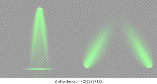 Bright light flash with cross-shaped beams, radiant green starburst.  Glowing abstract isolated lenses light effects. Beam from a spotlight and a star. Sunlight, abstract special effect