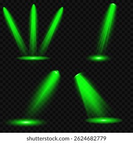 Bright light flash with cross-shaped beams, radiant green starburst.  Glowing abstract isolated lenses light effects. Beam from a spotlight and a star. Sunlight, abstract special effect