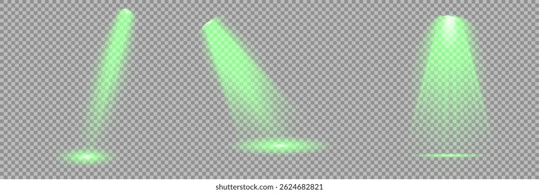 Bright light flash with cross-shaped beams, radiant green starburst.  Glowing abstract isolated lenses light effects. Beam from a spotlight and a star. Sunlight, abstract special effect
