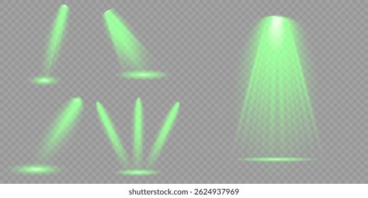 Bright light flash with cross-shaped beams, radiant green starburst.  Glowing abstract isolated lenses light effects. Beam from a spotlight and a star. Sunlight, abstract special effect