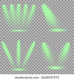 Bright light flash with cross-shaped beams, radiant green starburst.  Glowing abstract isolated lenses light effects. Beam from a spotlight and a star. Sunlight, abstract special effect