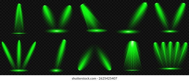 Bright light flash with cross-shaped beams, radiant green starburst.  Glowing abstract isolated lenses light effects. Beam from a spotlight and a star. Sunlight, abstract special effect