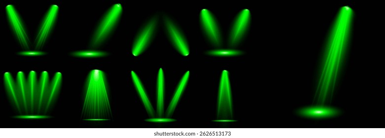 Brilhante flash de luz com vigas em forma de cruz, estrela verde radiante.  Lentes isoladas abstratas brilhantes efeitos de luz. Transmita de um holofote e de uma estrela. Luz solar, efeito especial abstrato