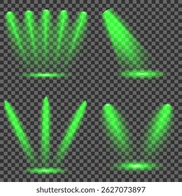 Bright light flash with cross-shaped beams, radiant green starburst.  Glowing abstract isolated lenses light effects. Beam from a spotlight and a star. Sunlight, abstract special effect