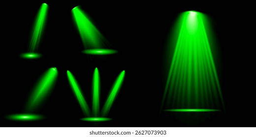 Destello de luz brillante con rayos en forma de cruz, estallido de estrella verde radiante.  Efectos de luz de lentes aisladas abstractas brillantes. Haz un rayo desde un foco y una estrella. Luz del sol, efecto especial abstracto