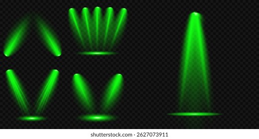 Bright light flash with cross-shaped beams, radiant green starburst.  Glowing abstract isolated lenses light effects. Beam from a spotlight and a star. Sunlight, abstract special effect