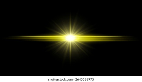 Brilhante brilho luminoso com vigas horizontais intensas e explosão radiante. Efeito de luz limpa com alto contraste.