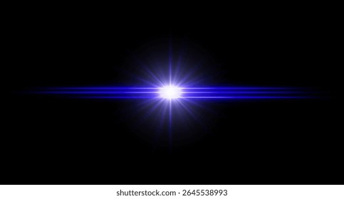 Bright light glowing flare with intense horizontal beams and radiant burst. Clean light effect with high contrast.