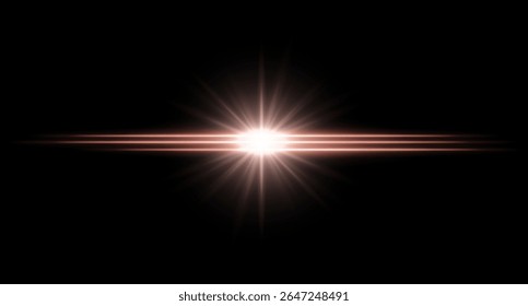 Brilhante brilho luminoso com vigas horizontais intensas e explosão radiante. Efeito de luz limpa com alto contraste.