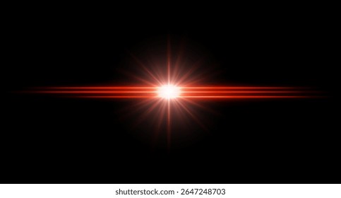 Brilhante brilho luminoso com vigas horizontais intensas e explosão radiante. Efeito de luz limpa com alto contraste.