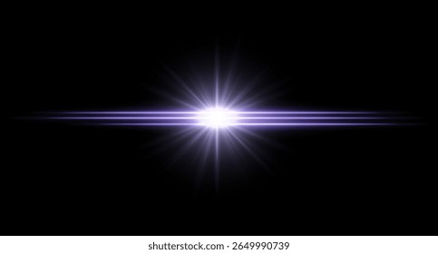 Bright light glowing flare with intense horizontal beams and radiant burst. Clean light effect with high contrast.