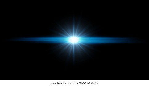 Bright light glowing flare with intense horizontal beams and radiant burst. Clean light effect with high contrast.