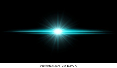 Bright light glowing flare with intense horizontal beams and radiant burst. Clean light effect with high contrast.