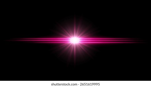 Bright light glowing flare with intense horizontal beams and radiant burst. Clean light effect with high contrast.