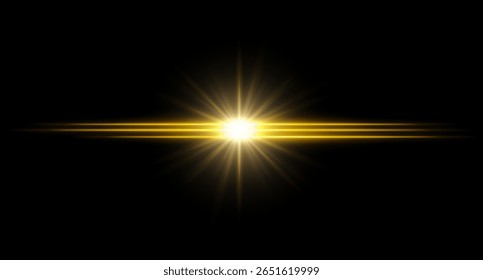Bright light glowing flare with intense horizontal beams and radiant burst. Clean light effect with high contrast.