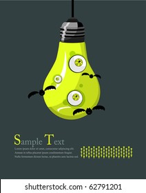Bright light green light with the eyes and bats. Illustration