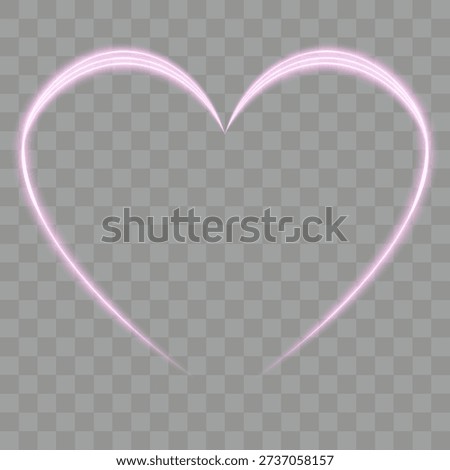 Bright light heart shape from many bright neon effects with purple glow isolated on transparent background. Heart shape glow effect for Valentine's Day design. Pink led. Laser frame for Valentine day.