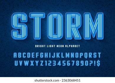 Bright light neon alphabet, retro-futuristic style original type. Swatch color control.
