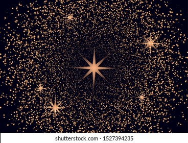 Bright light particles glitter background effect. Magic glow sparkling texture. Magic star dust dust spark explosion effect on black background. Vector illustration