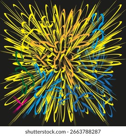 Strahlende Explosion. Abstrakte Bewegungsgrafik. Farbige Linie Vektorgrafik. Dunkler Hintergrund. EPS 10.