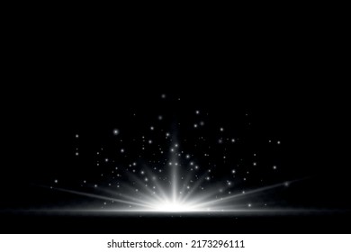 Bright light rays. Flares, lights and sparks. Horizontal bursts of exploding star.