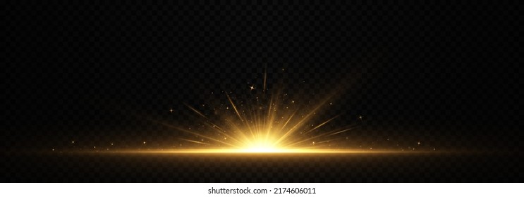 Bright light rays. Flares, lights and sparks. Horizontal bursts of exploding stars.