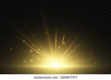 Bright light rays. Horizontal bursts of exploding star. Flares, lights and sparks.
