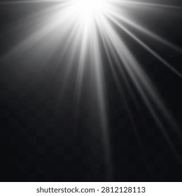 Bright light rays illuminating a dark, transparent background, creating a dazzling visual effect