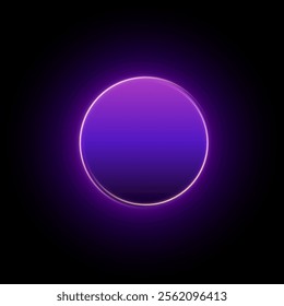 Bright light ring with purple saturated glow. Round frame of light effect on dark background. For web design and illustrations