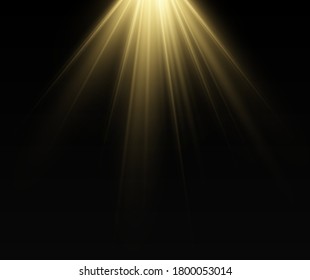 A bright light shining on a transparent background. Light rays emanating from a light source.